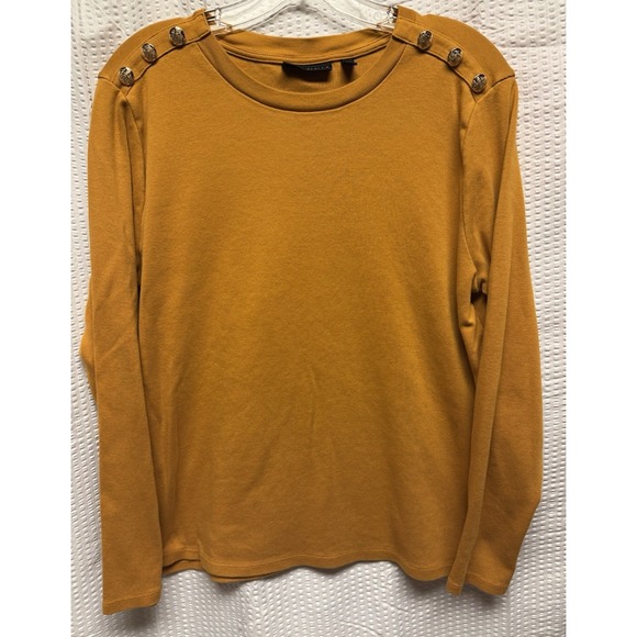 Rafaella Sweaters - Rafaella Women's XL Mustard Long Sleeve Lightweight Sweater Button Embellished